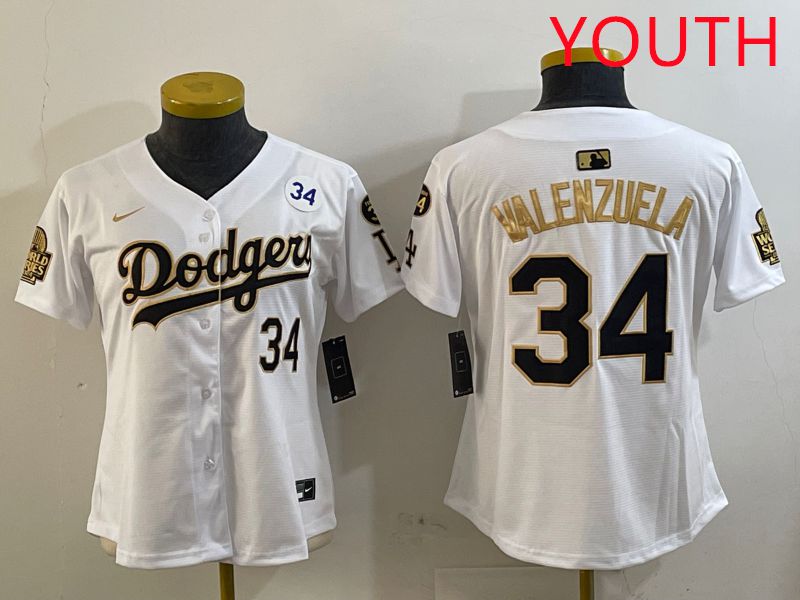 Youth Los Angeles Dodgers #34 Valenzuela White Gold Game 2025 Nike MLB Jersey style 5->youth mlb jersey->Youth Jersey